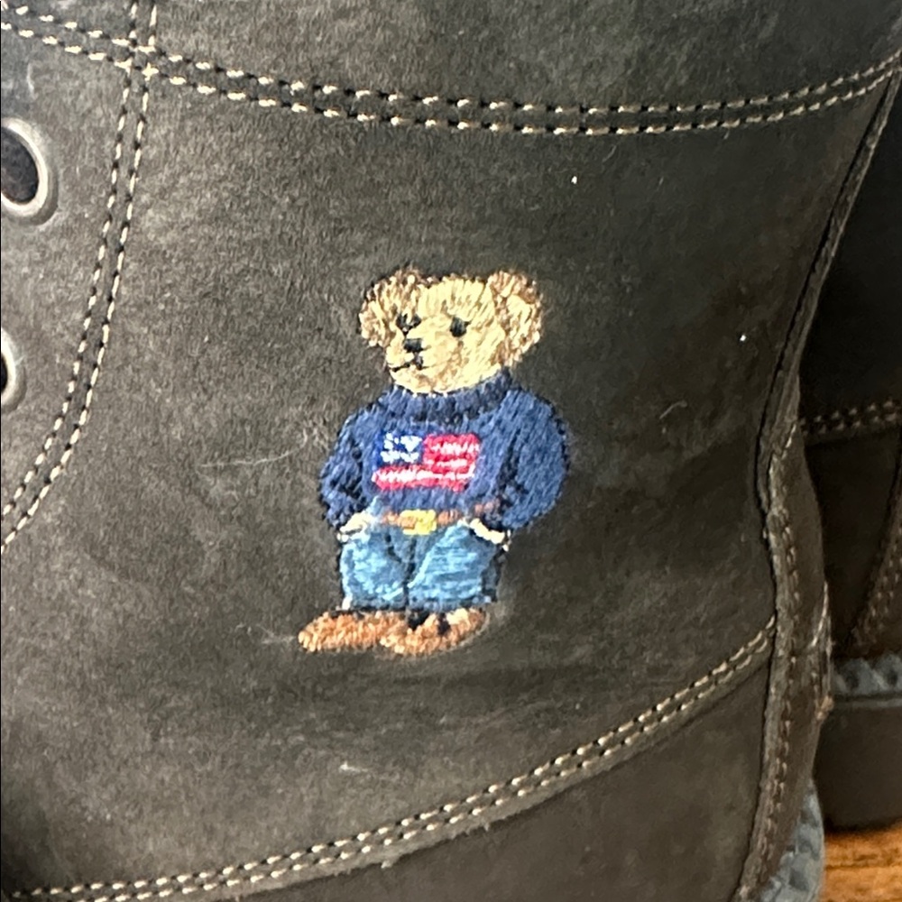 POLO Ralph Lauren Ranger Embroidered Polo Bear Brown Lace up Suede Boot Size 3 - Picture 10 of 16